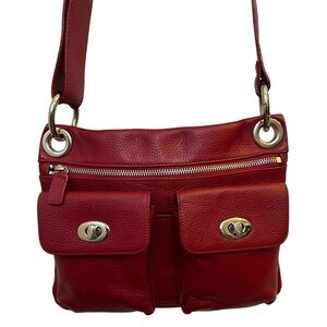 Red Danier Leather Crossbody Travel Bag